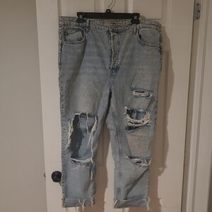H&M Light Blue Relaxed Fit Distressed Jeans